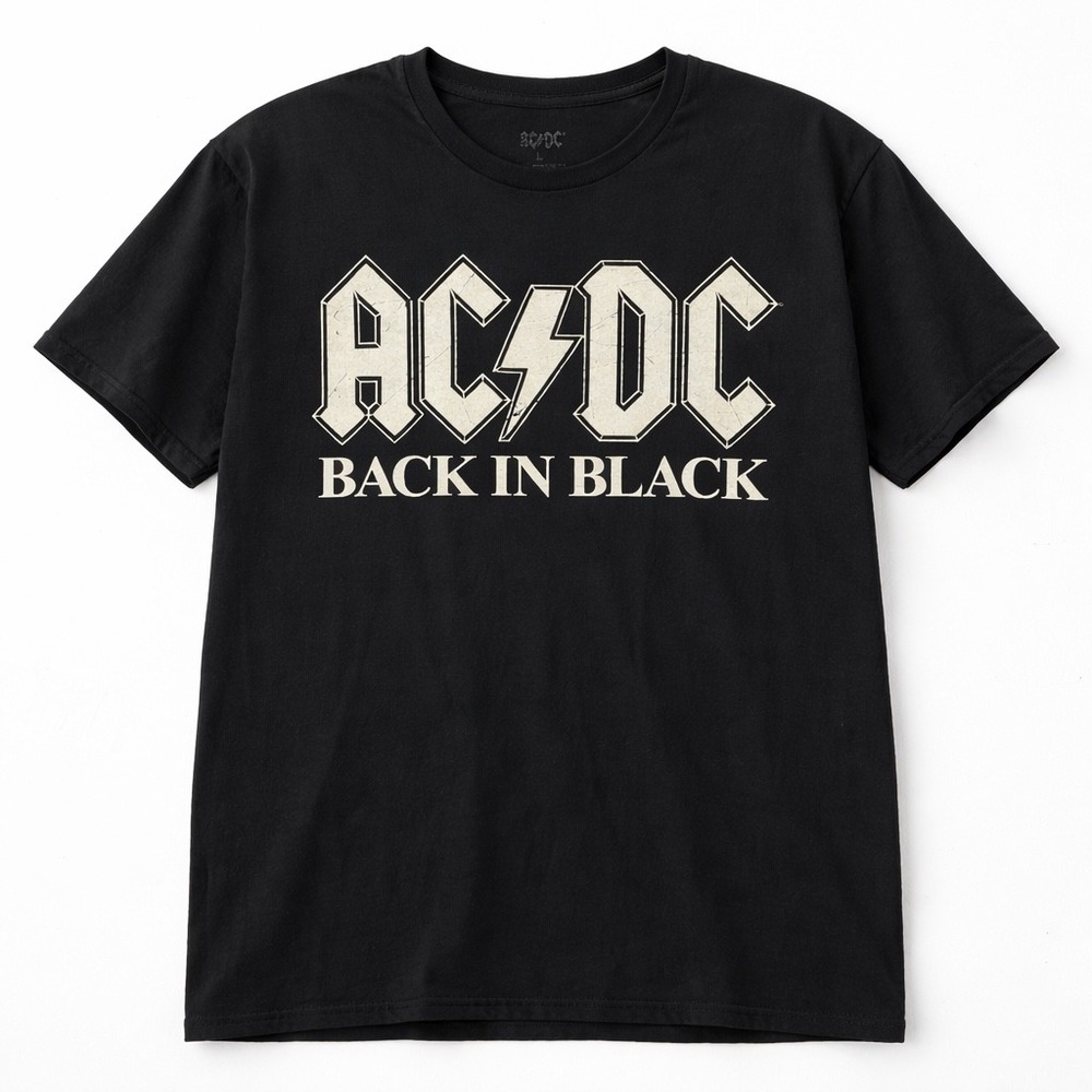 AC/DC Back In Black Graphic‎ T-Shirt Mens Large Black Rock Band Tee Short Sleeve